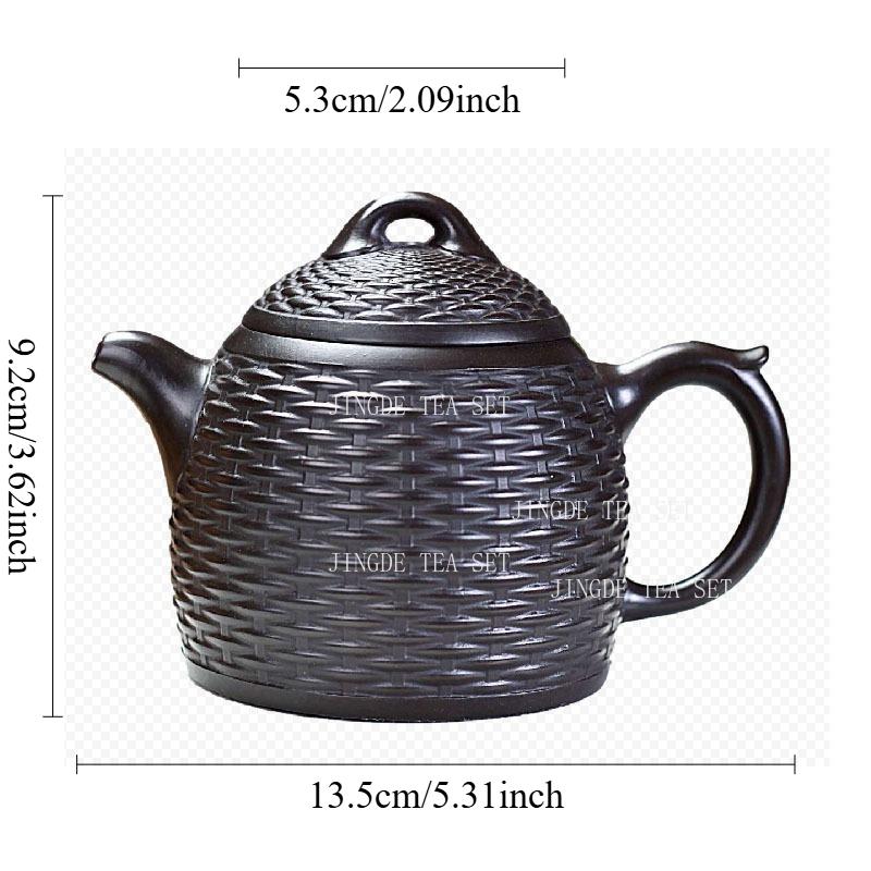 

260ml 14 Hole Yixing Black Clay Purple Clay Teapot High End Handmade Bamboo Woven Teapot for Household Use Kung Fu Tea