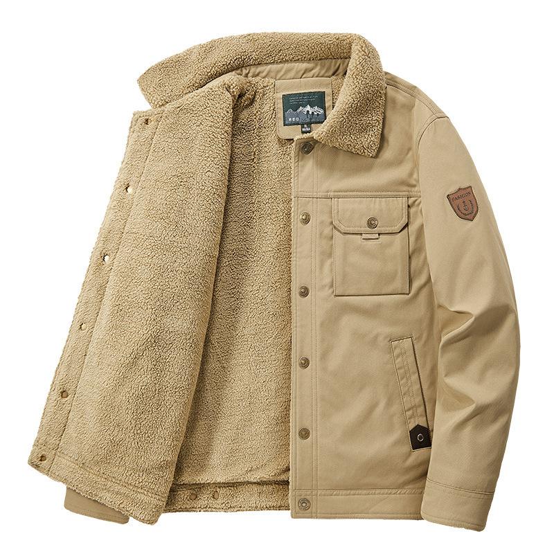 Chaqueta Gruesa Cálida de Forro Polar para Hombre Invierno Moda Casual Cortavientos Hombre Ropa Exterior Otoño Exterior Chaqueta con Cuello de Piel Hombre