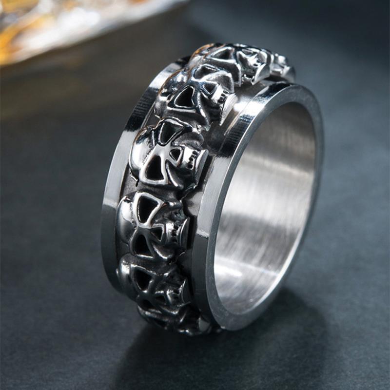 Vintage Rotatable Skull Men's Ring Skeleton Stainless Steel Spinner Rings Punk Finger Male Jewelry