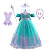 Vestito da Principessa Sirena Turchese per Bambine 7-8 Anni 130cm Costume per Halloween Carnevale Natale Pasqua Festa dei Bambini San Valentino