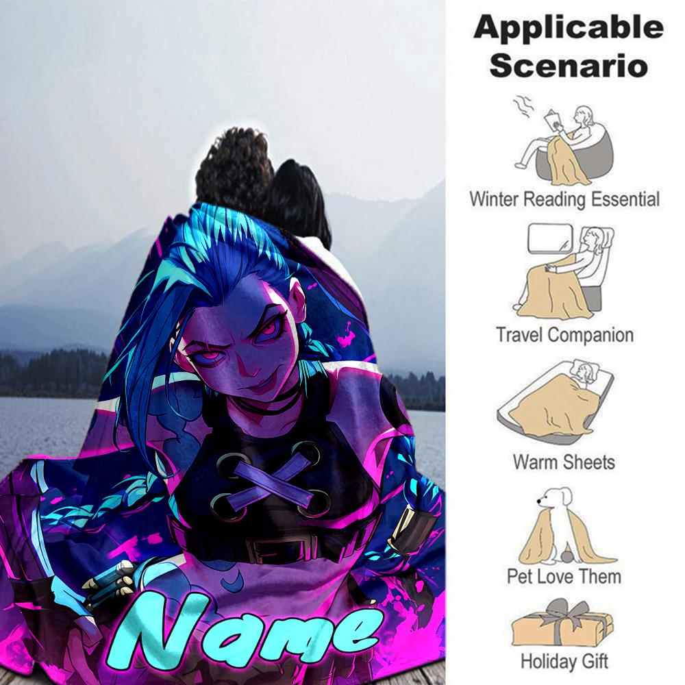 Customiz Name Personality League of Legends Jinx Blanket Soft &Warm Sofa Office Bed Travel Lunch Break Blanket, Gift Suitable All Seasons