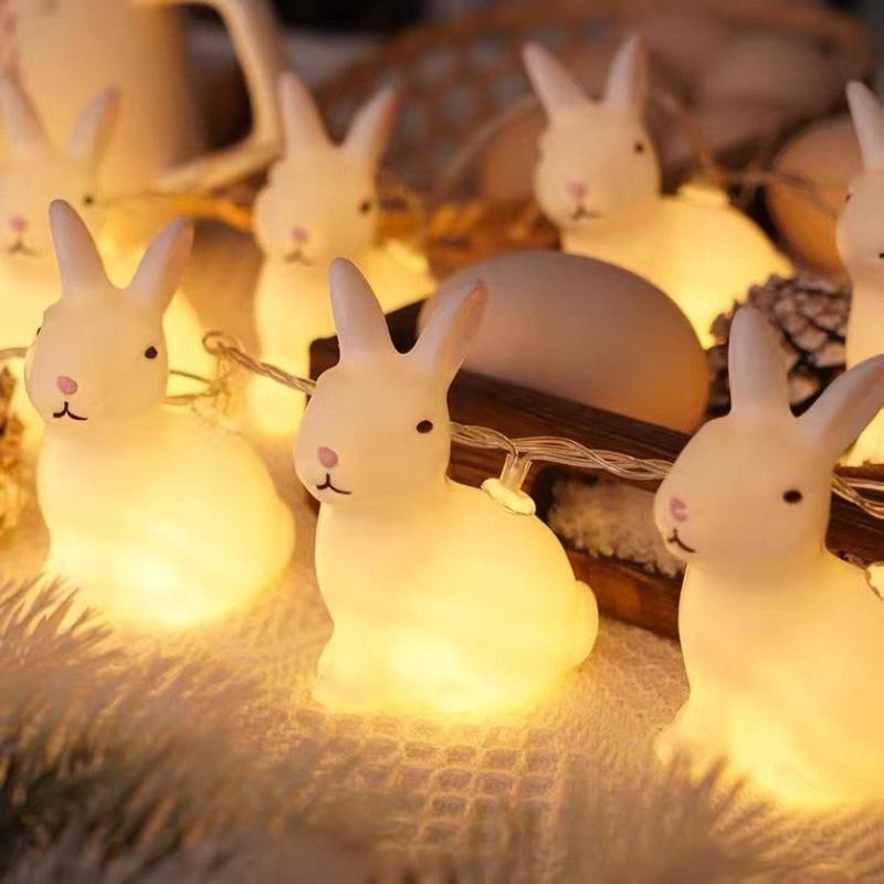 Easter LED Crackle Egg & Bunny String Lights with Star Cotton Ball Decor
