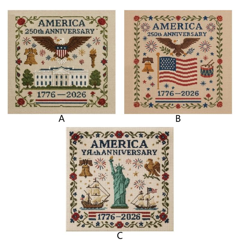 US 250th Anniversary Crossing Stitching Kit Patriotic Embroidery Kit for Beginner Commemorative Gift Veterans