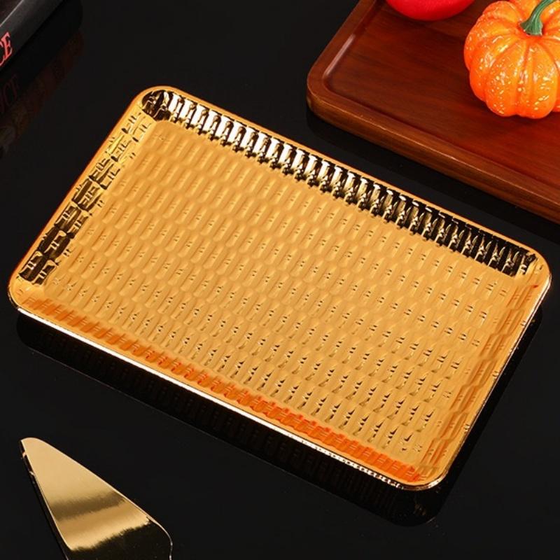 Exquisite Fruit Tray, Alloy Cake Plate, Gold Engraving Fish Scale Stripes Snack Nuts Organizer Party Desktop Decoration,29 cm