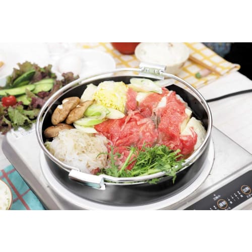 Shimomura Kihan Iron Sukiyaki Pot, 26cm, Made In Japan, Induction and Direct Heat Compatible, Heat Retention, Handle, Evenly Cooks Yakiniku, Serves 3-