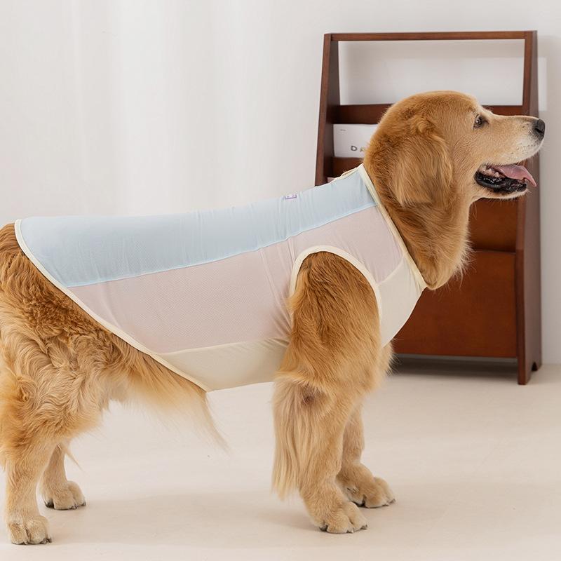 Big dog cool clothes spring and summer macarons small mesh breathable sun protection cool traction vest golden retriever pet clothes