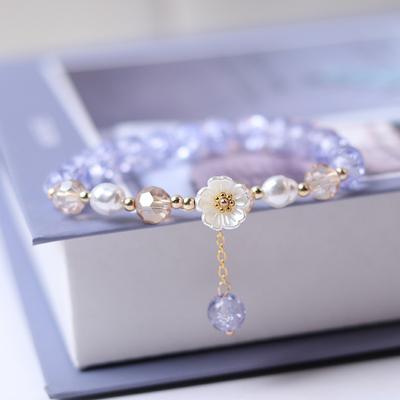 Girl Flower Imitation Pearl Rhinestones Beads Bracelet Women Elastic Adjustable Bracelet Jewelry