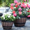 Durable Plastic Round Elegant Whiskey Barrel-Inspired Planter - Indoor & Outdoor Flower Pot for Gardens and Balconies