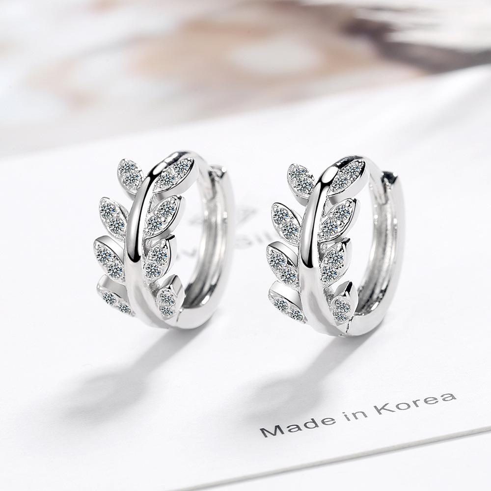 Elegant Rhinestone Leaf  Heart Stud Earrings