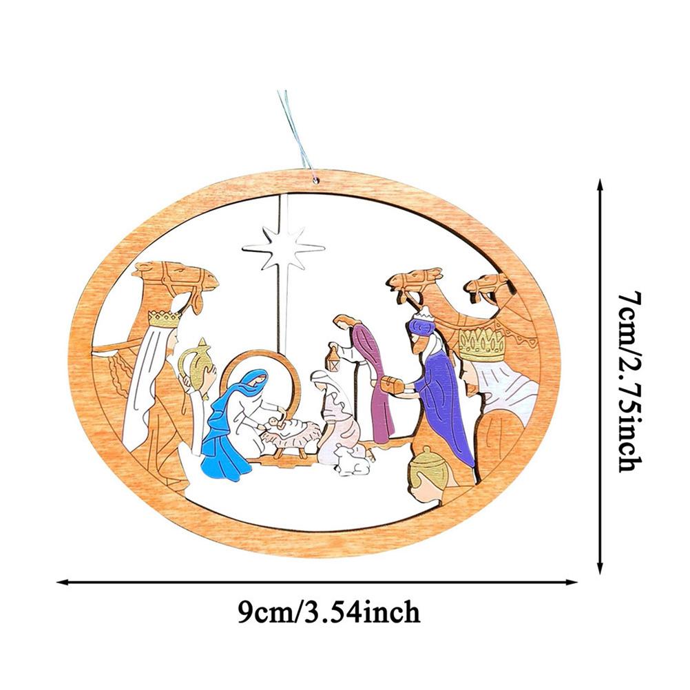 Color Hollowed Nativity Scene Pendant Christmas Tree Wooden Hanging Ornament Christmas Decoration