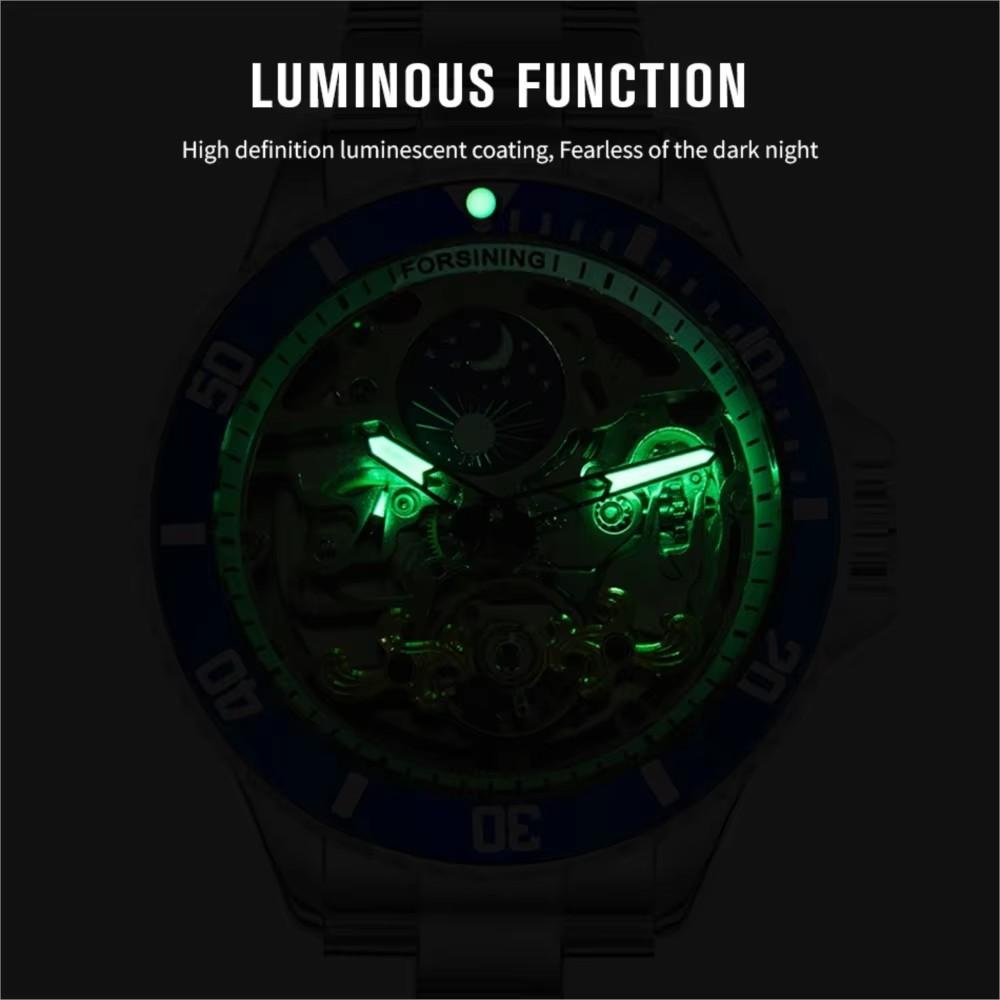 Forsining Luxury Mechanical Watch for Men Moon Phase Rotating Bezel Tourbillon Skeleton Automatic Watches