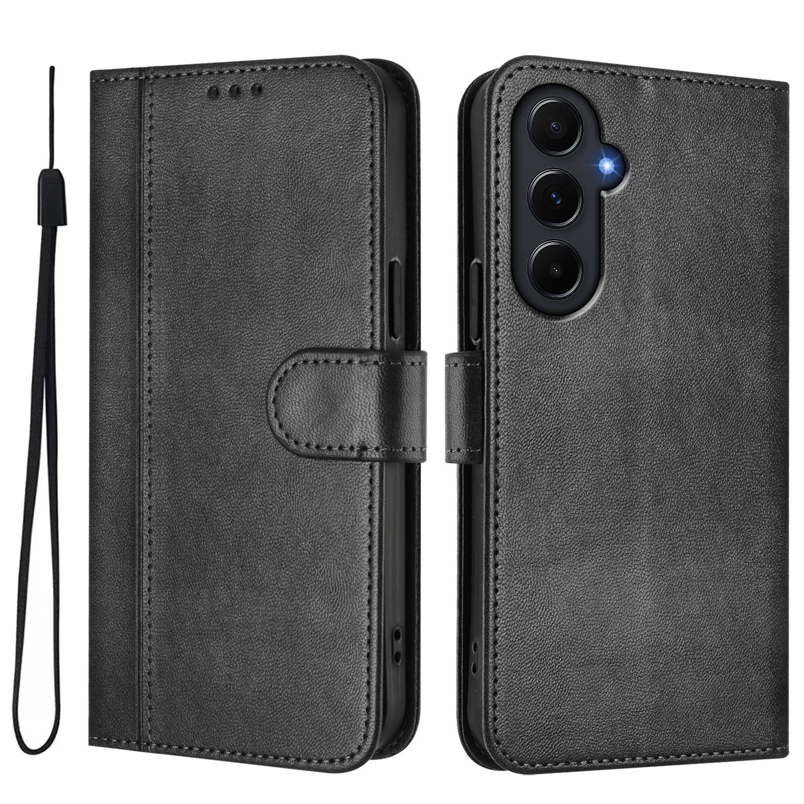 

For Samsung Galaxy A55 5G Cases Wallet Stand Retro Texture Leather Phone Cover with Lanyard Black