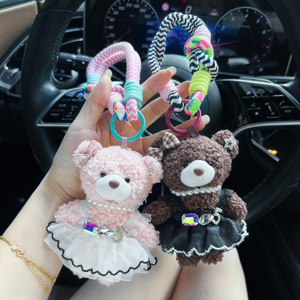Cute Cartoon Puffy Skirt Little Bear Keychain Soft Bag Charm Trend Plush Doll Pendant Bag Pendant