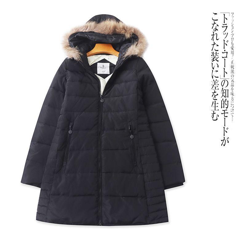 

Foreign Trade European and American Single Women s down Jacket Autumn and Winter New Hood Zip-up Slim fit Slimming Warm Mid-Length Black S
