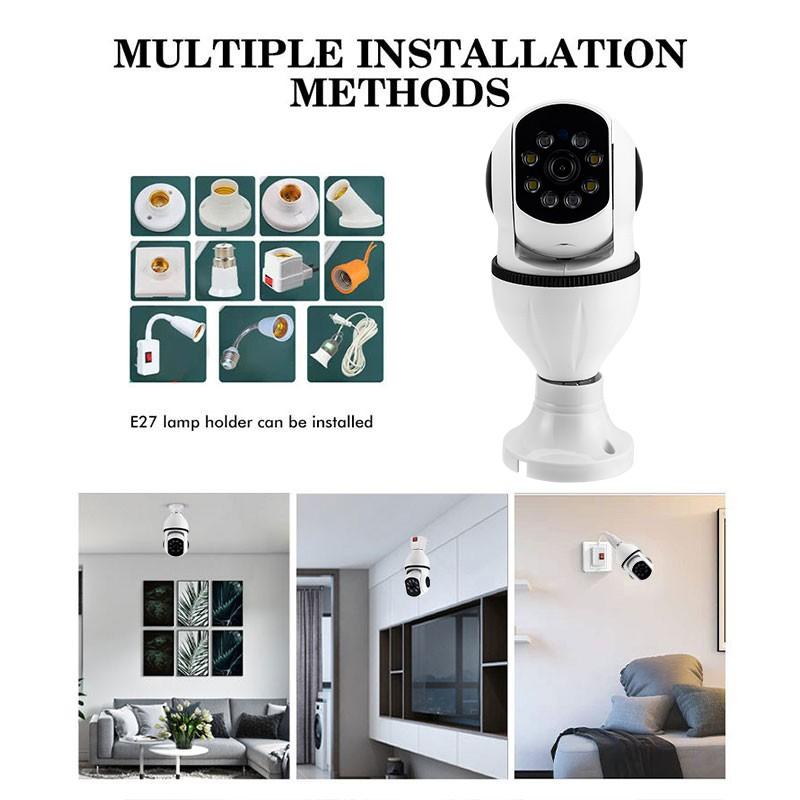 E27-Birne, 2 MP, 1080 P, 5 GHz und 2,4 GHz, WLAN-IP-Kamera, AI-Menschenerkennung, Nachtsicht, Vollfarbe, 4-facher Digitalzoom, Heim-CCTV-Überwachungskameras