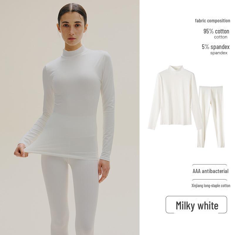 

Женский комплект термобелья из хлопка со средней горловиной - легкий для осени и зимы