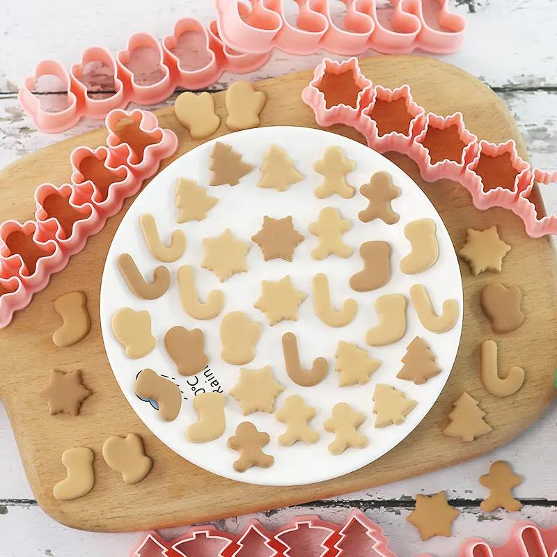 Mini-Weihnachtsausstecher, Stempel, Weihnachtsbaum, Lebkuchenmann-Muster, Keksprägeform, Kuchen-Fondant, Backen, Dekorationswerkzeug