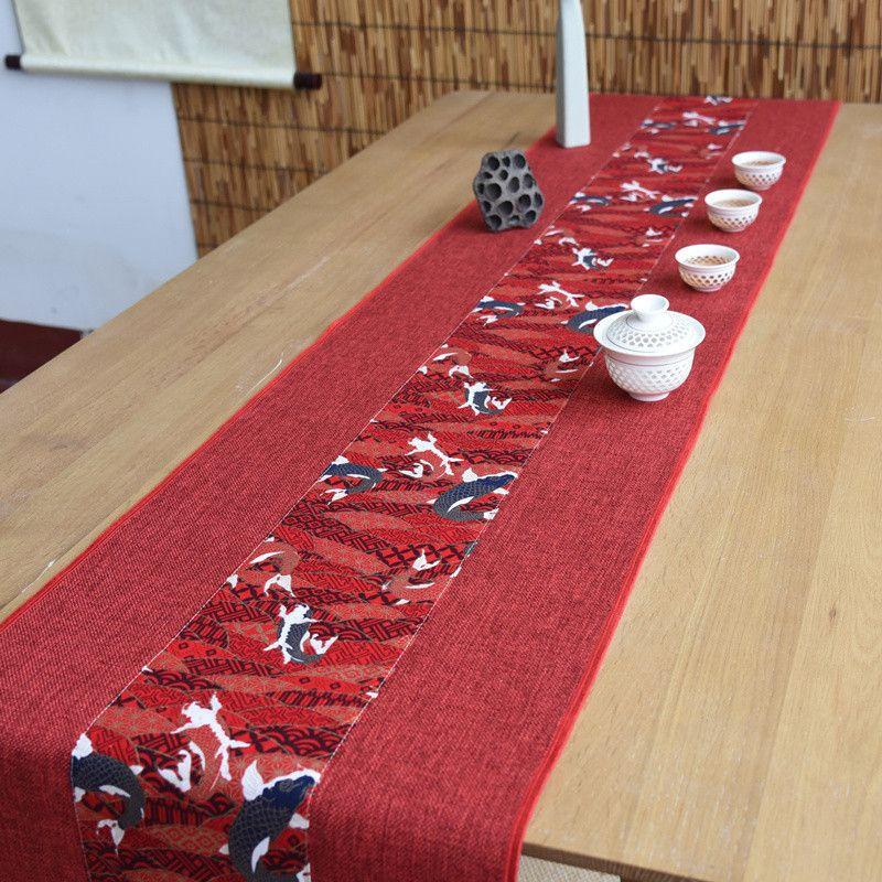 

Cloth Table Runner Tablecloth Diablement Fort Tea Mat Ethnic Style Chinese Zen Tea Towel Tea Mat Tea Ceremony Linen Tea Table Mat Mat Red carp (red base cloth) 30*80cm