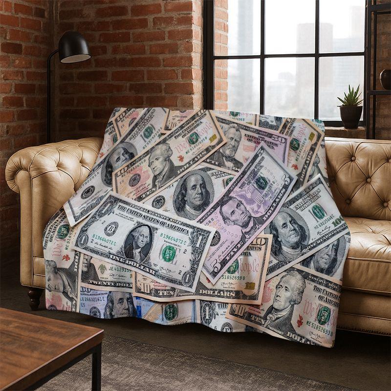 Cartoon Dollar Euro Money Rich Flannel Blanket Soft Warm Throw Blanket for Bedroom Living Room Bed Travel Camping Picnic Gift