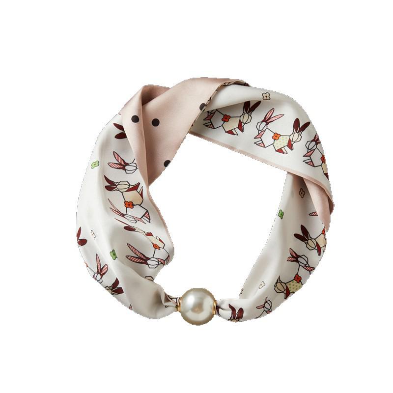Magnetic Buckle Pearl Necklace with Silk Scarf – Fashionable, Versatile Spring/Summer Accessory for Women