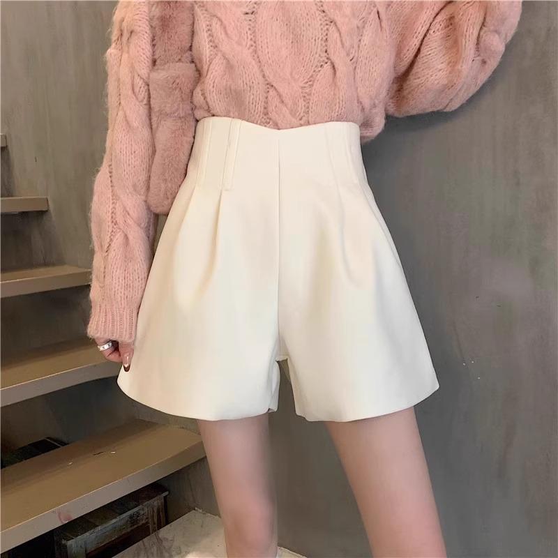 New 2024 High-Waisted Slimming Woolen Booty Shorts - Petite Women's Wide-Leg Pants for Autumn/Winter