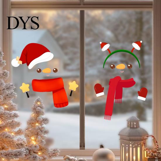 Self Adhesive Window Art Christmas Snowman Static Glass Stickers, Simple Clings, Waterproof PVC Clings Film for Home Store Windows, Cute Cartoon