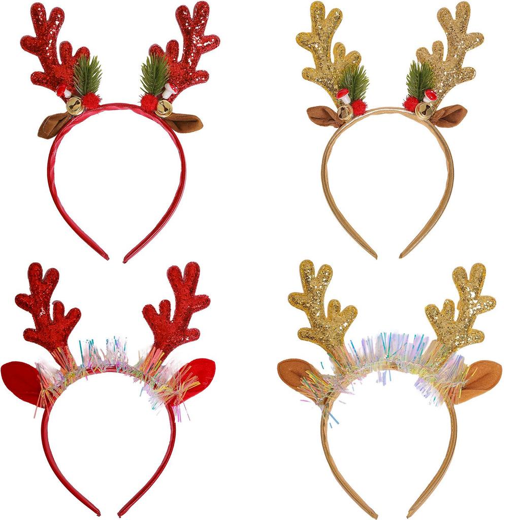 Mingguan Holiday Glitter Antler Bell Headband - Christmas Party Hair Accessory