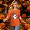 Women's Casual Three-Quarter Sleeve Halloween Print Neck Top