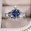 Charm Female Blue White Square Round Zircon Stone Ring CopperColor Dainty Gift Party Wedding Jewelry For Women