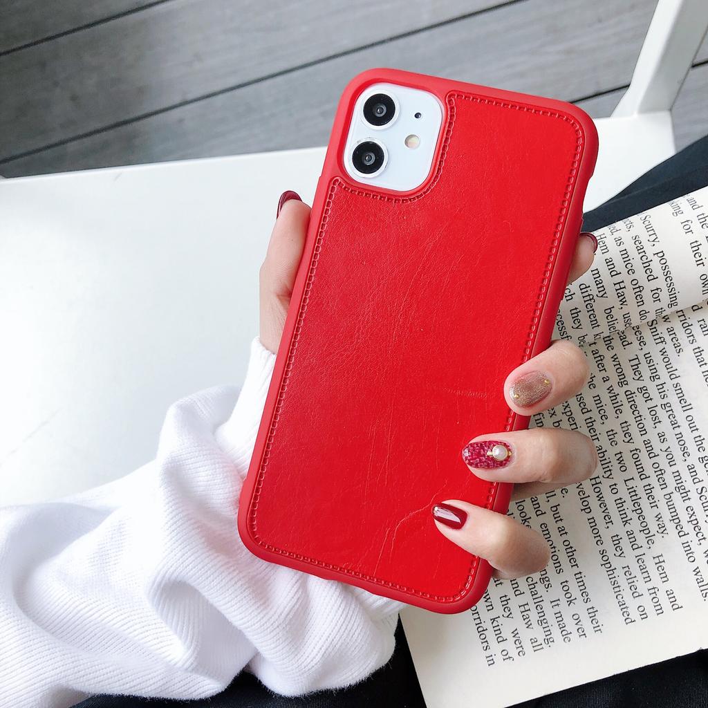 Smooth Faux Leather Stitched Edge Phone Case Shockproof Protective Cover for iPhone