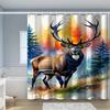 1pc Majestic Elk In Wilderness Art Shower Curtain - Vibrant Forest & River Scene, Digital Print, Polyester, Machine Washable
