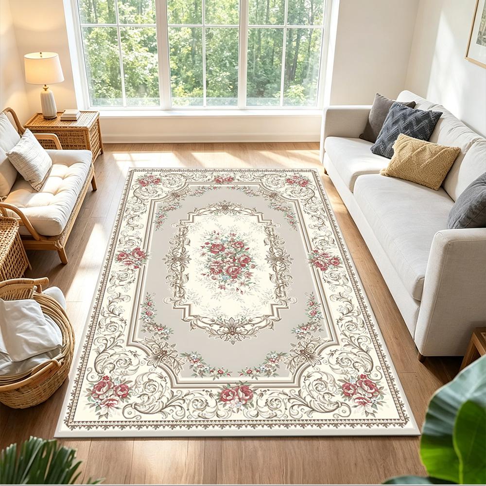 Elegant Floral Pattern Design Non-Slip Home Carpet Design for Office Decor Living Room Bedroom Gift