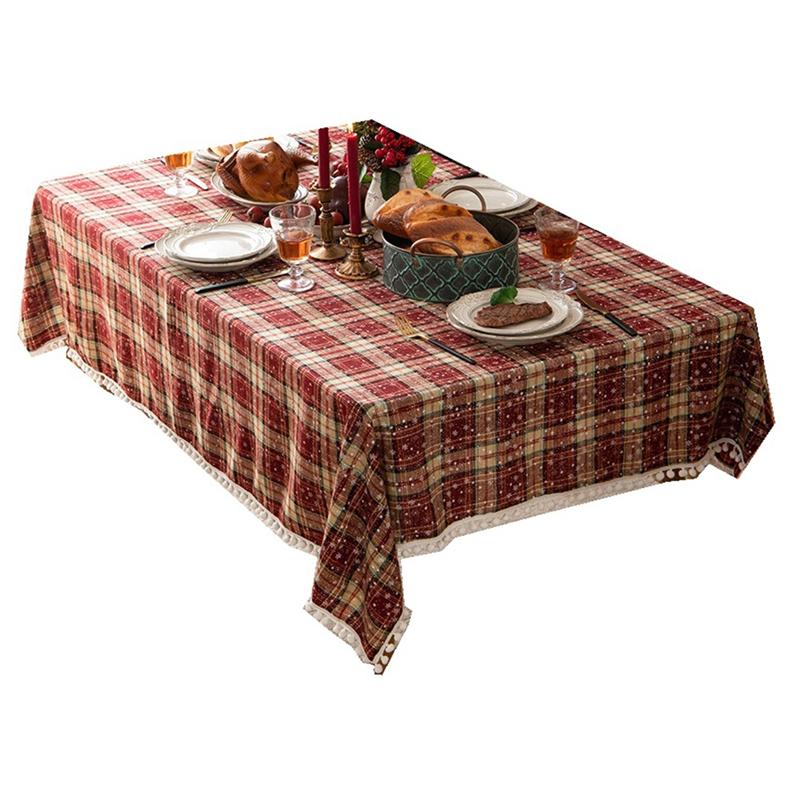M-Modern-Christmas Tablecloth Table Linen Decoration Hairball Western Dining Table Mat Cotton, Linen And Snowflake Tablecloth