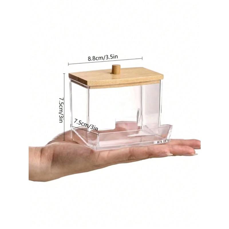 1. Acrylic Cotton Swab Holder and Bamboo Cover Transparent Cotton Swab Storage Ear Holder, Toothpick Storage, Decoration