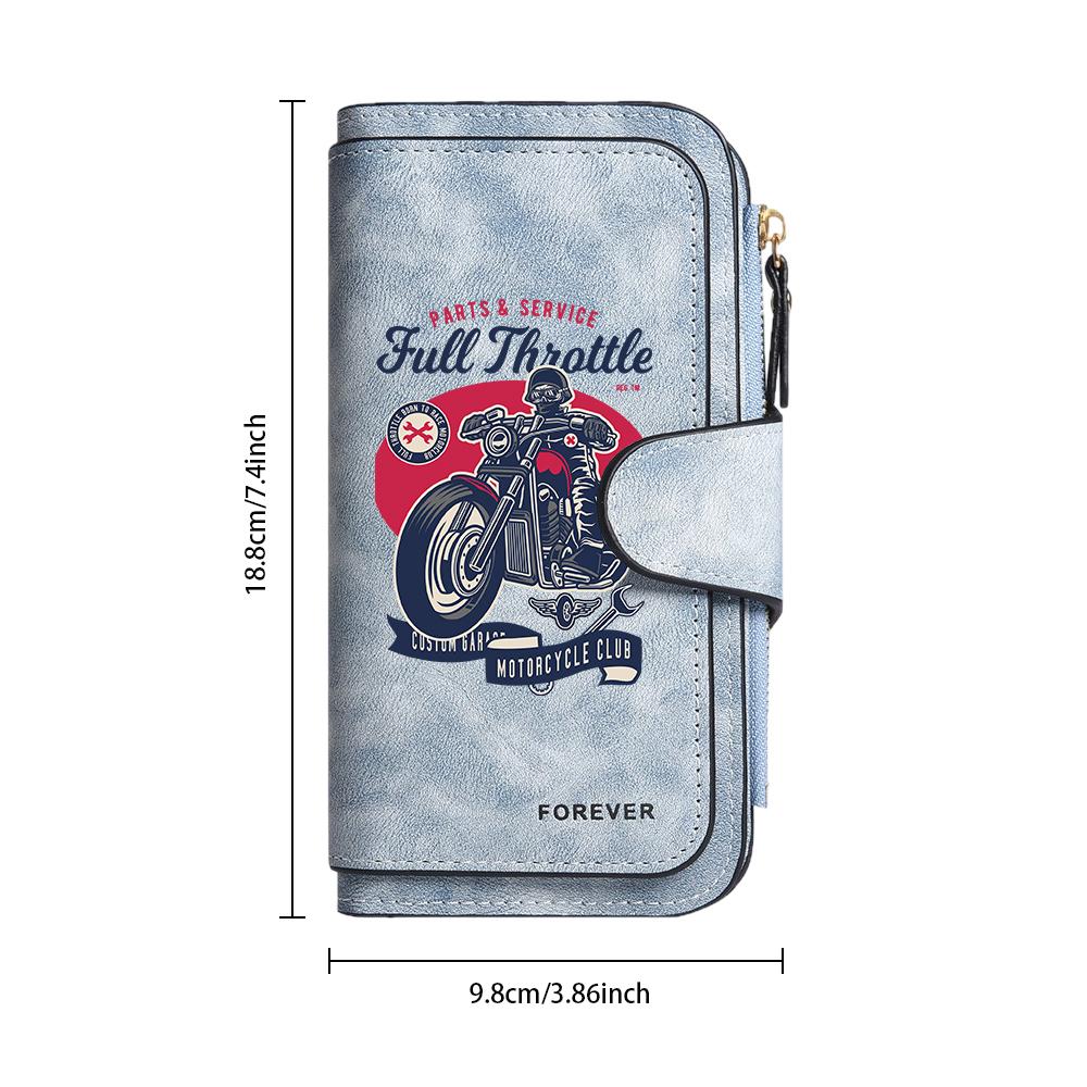 Vintage Motorcycle Print Long Wallet Multi Slot Card Holder Slim Purse for Mens Biker Daily Use
