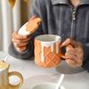 Creamy Style Biscuit Mug Ceramic High Looking Creative Cup with Lid Spoon Cute Girl Couple Drinking Water for Home Use