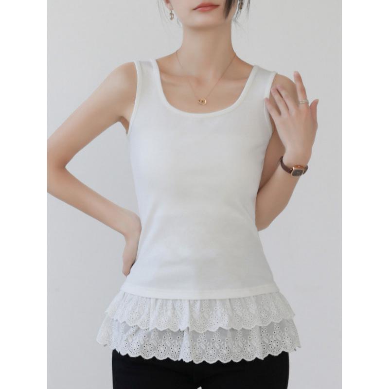 

Women s Sleeveless Cotton Camisole with Lace Trim - Age-Reducing, Slimming Layering Top L (100-115 cm) белый