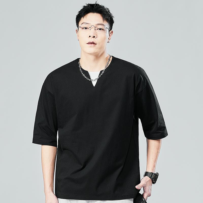

Dmao Plus Size Plus Size Men s Loose-fitting Short-sleeved T-shirt Tops Quarter-sleeved Round Neck Half-sleeved T-shirt 2XL чёрный