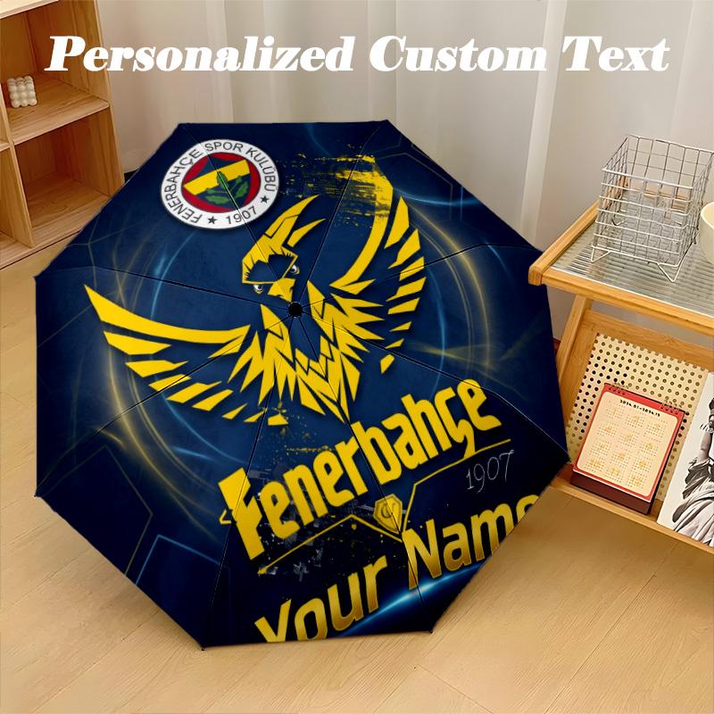 8 Rib Auto Folding Umbrella Fenerbahçe FC Print Custom Name Text Portable Rain Gear