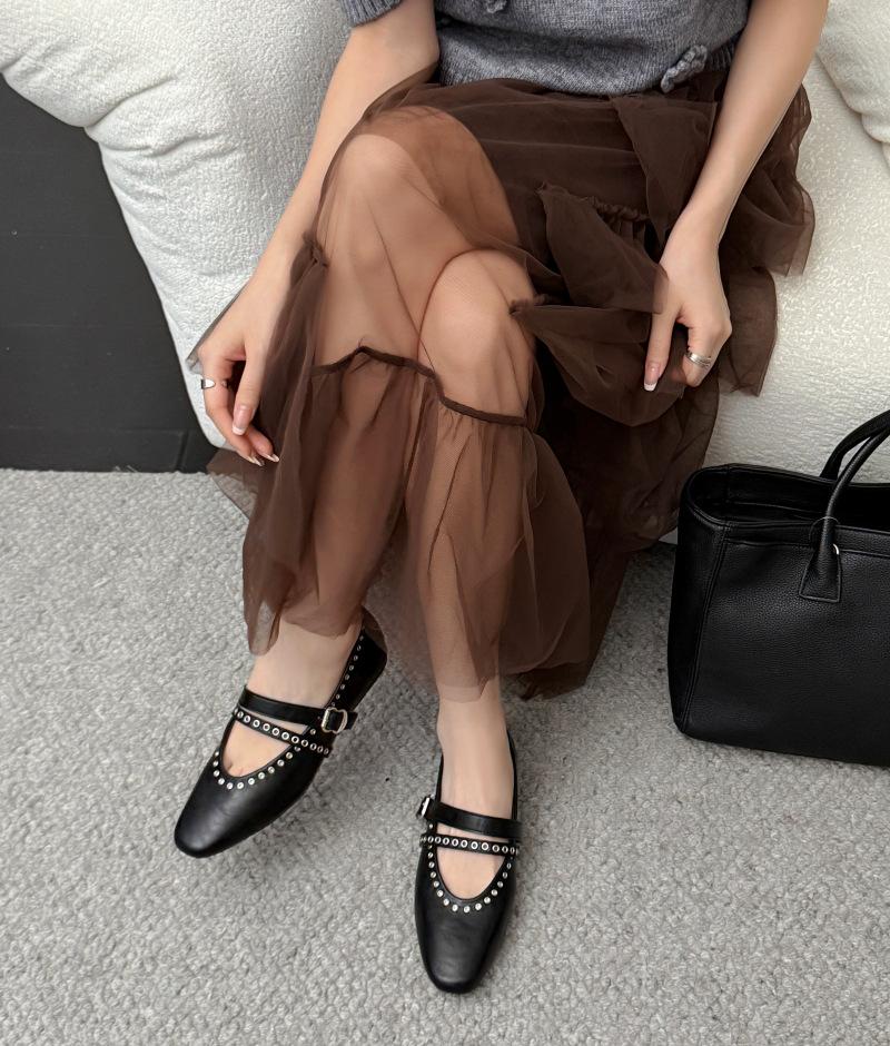 French Retro Niche Rivet Double Buckle Mary Jane Flat Single Shoes Women's 2025 New Korean Version of Soft-soled Ballet Ladyshoes