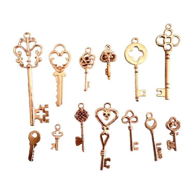 Set of 13 Vintages Metal Key Management Accessory Charms Mixed Retro Style for Keys Decorative Pendants Gift Practical