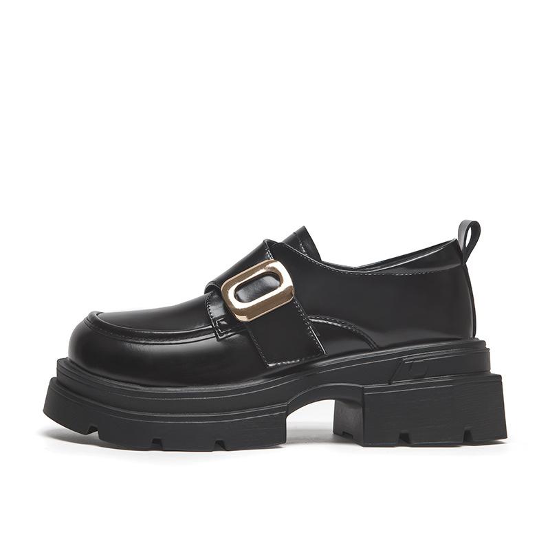 Platform year autumn and winter new retro British college style black jk small leather shoes