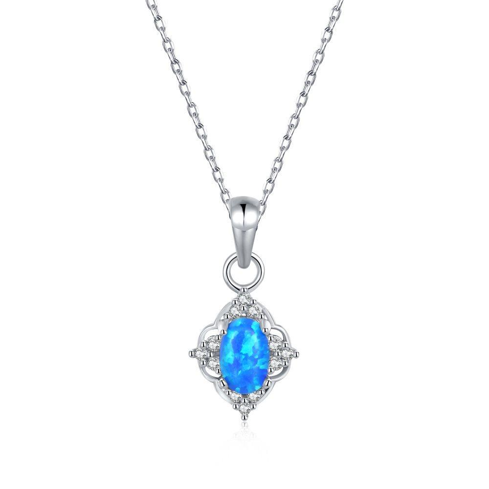 Fashion Oval Shape 925 Sterling Silver Jewelry Necklace Elegance Blue Opal Pendant Necklace for Women 18inches синий