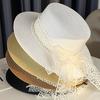 Women'S Linen Beach Sun Hat with Mesh Ribbon Decor, French Style Elegant Summer Sun Protection Hat, Breathable Straw Fisherman Cap with Bow
