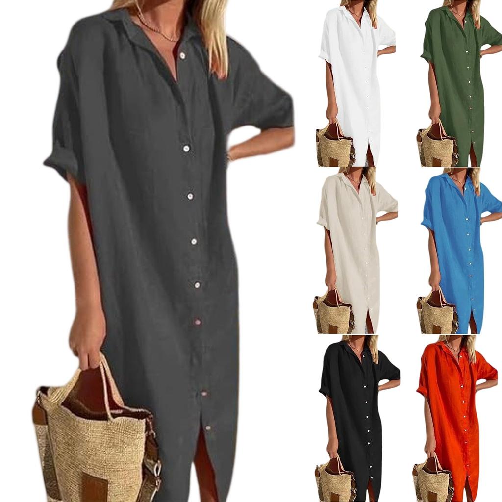 Ein lockeres V-Ausschnittkleid für Damenmode