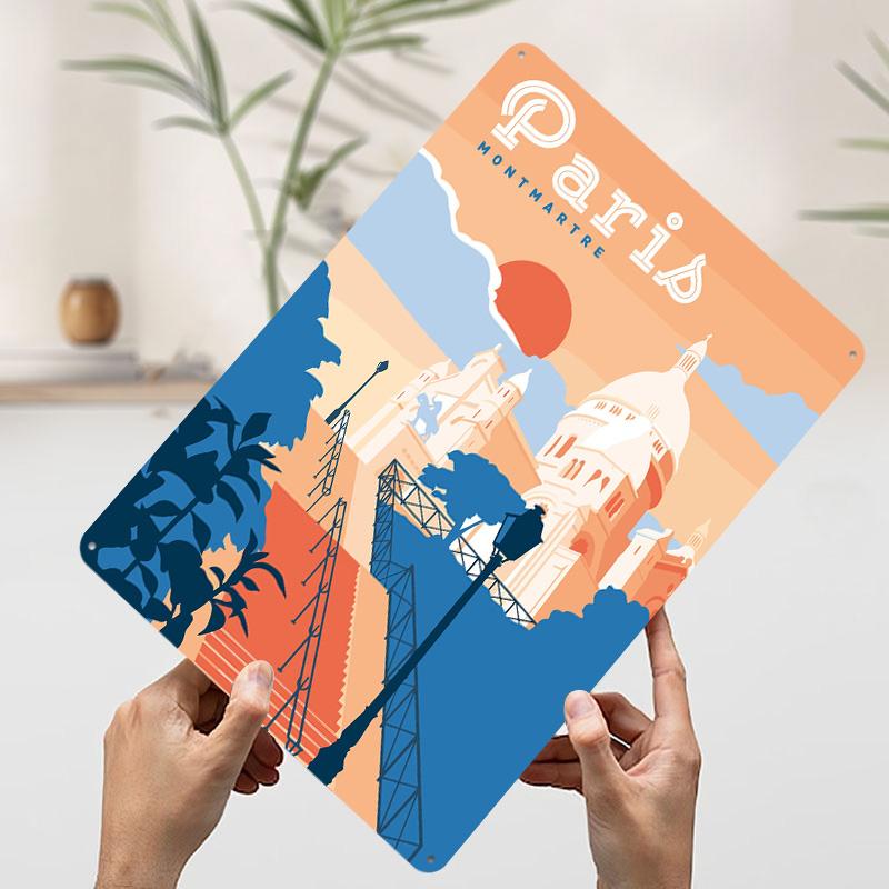 

Paris Montmartre Travel Printed Poster Customized Wall Art Retro Vintage Metal Tin Signs for Gaming Room Decoration Cozy Decor 7.9x11.8In(20x30cm)
