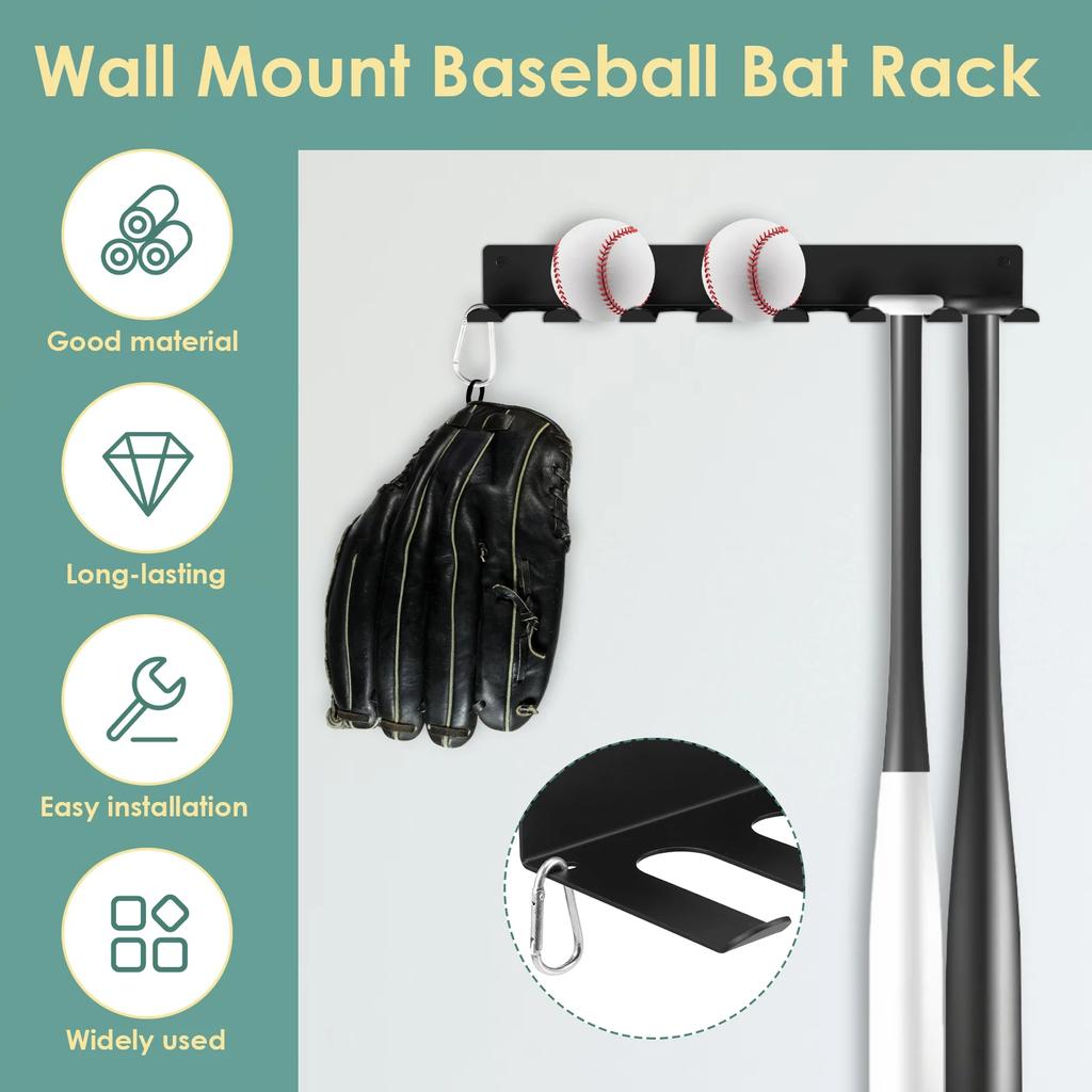 Wall Mount Baseball Bat Rack Hold 14 Bats Home Sports Equipment Organizer Hanger Barbells Holder Hooks  for Hangs Bats,Gloves