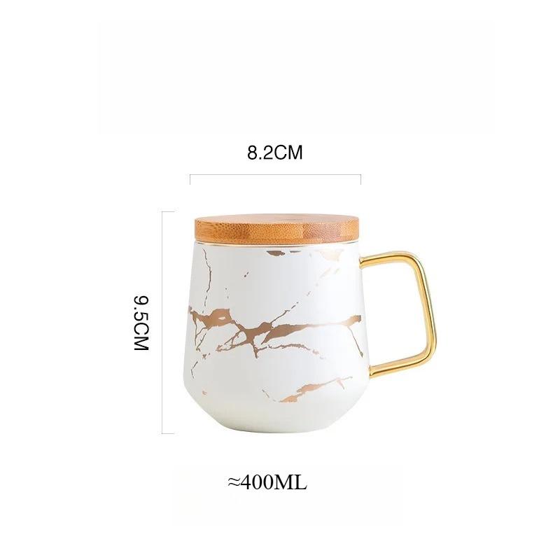 Nordic Marble Ceramic Coffee Mug Set With Lid Spoon Saucer Creative Couple Cup for Home Office Breakfast Afternoon Tea Gift