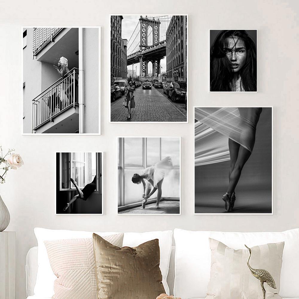 Schwarz-weiße nordische Bilder, Models, Porträts, Balkone, Zigarettenposter, Wohnzimmerdekorationswände