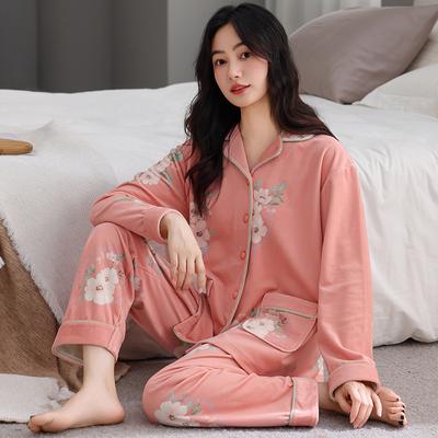 Pajamas Women Autumn And Winter Coral Fleece Thickened Fleece Warm Island Fleece Middle-Aged Mother Thin Fleece Loungewear Set